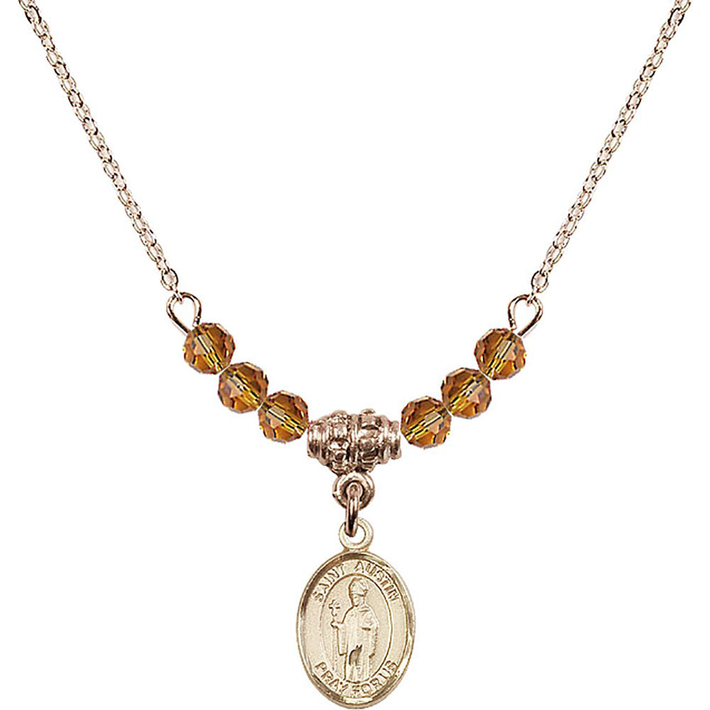 14kt Gold Filled Saint Austin Birthstone Necklace with Topaz Beads - 9256