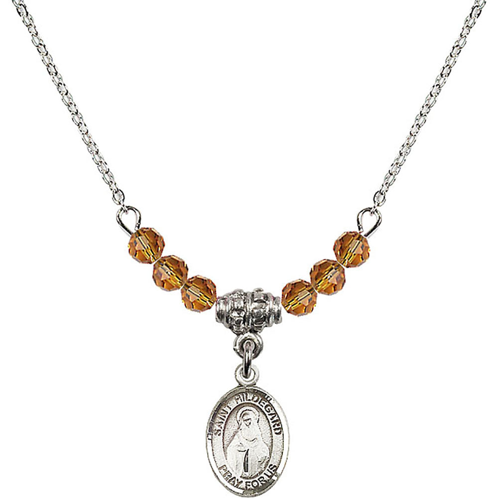 Sterling Silver Saint Hildegard von Bingen Birthstone Necklace with Topaz Beads - 9260