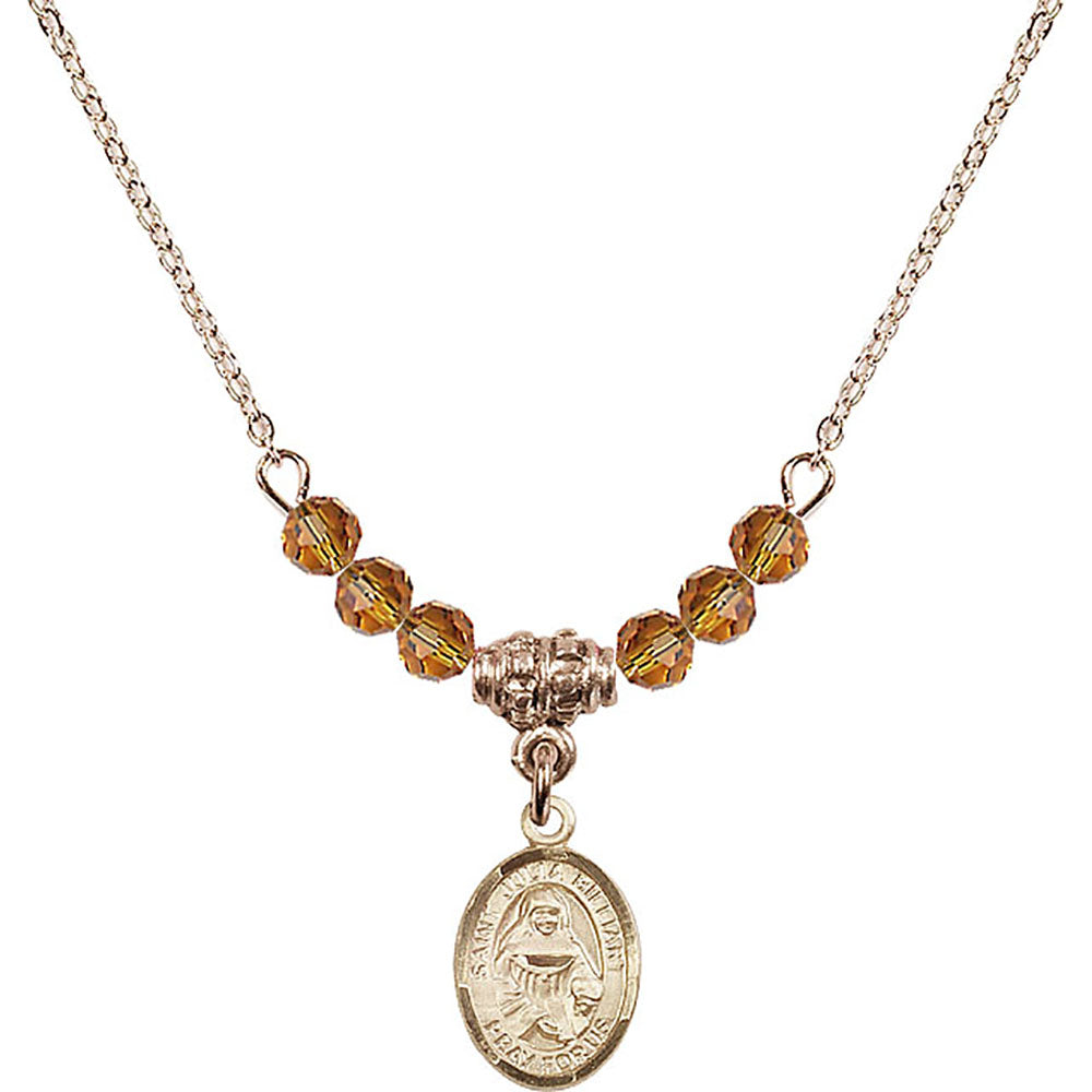 14kt Gold Filled Saint Julia Billiart Birthstone Necklace with Topaz Beads - 9267