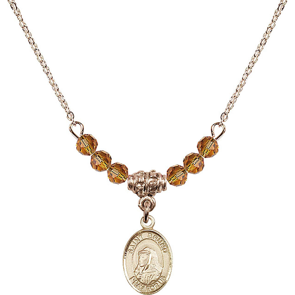 14kt Gold Filled Saint Bruno Birthstone Necklace with Topaz Beads - 9270