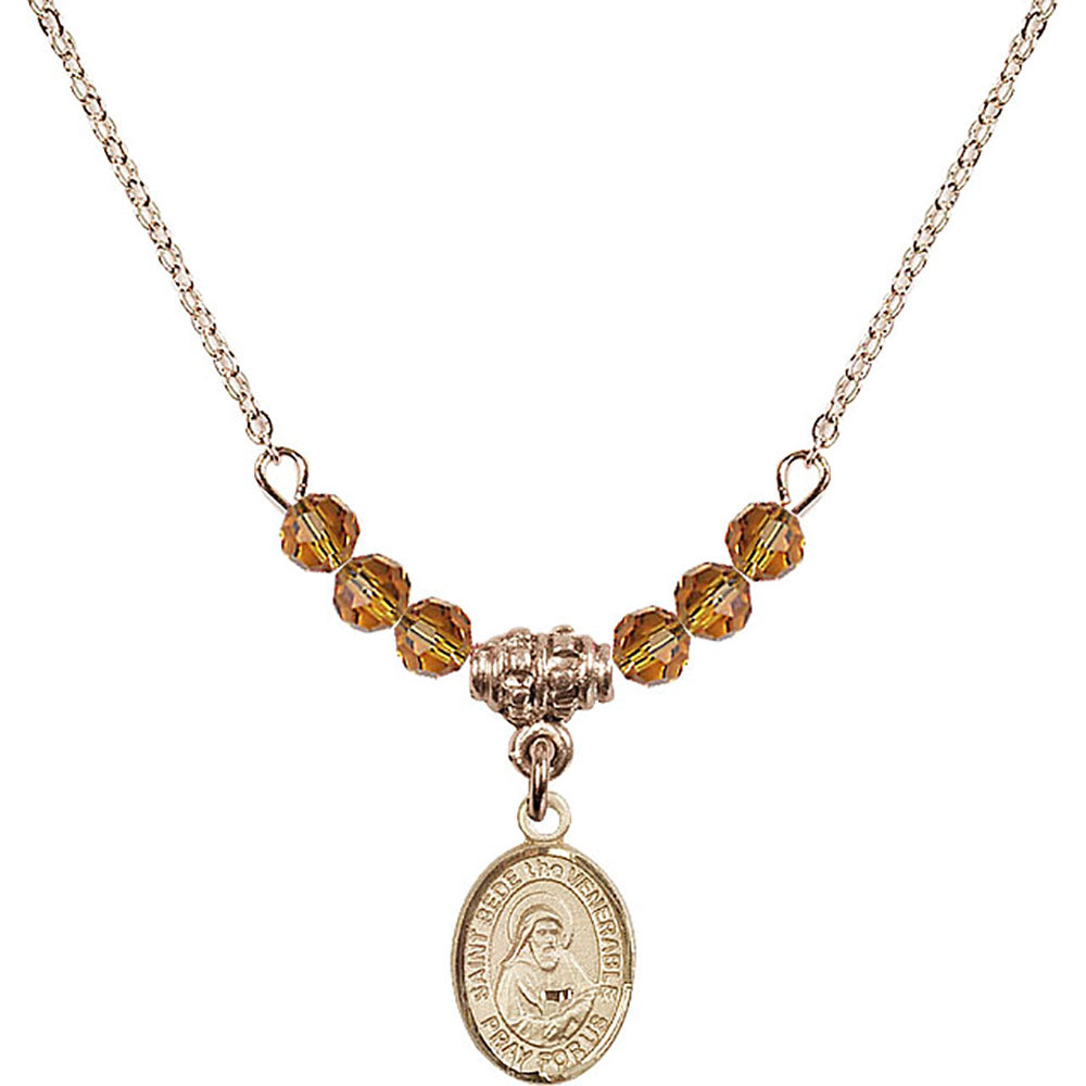 14kt Gold Filled Saint Bede the Venerable Birthstone Necklace with Topaz Beads - 9302