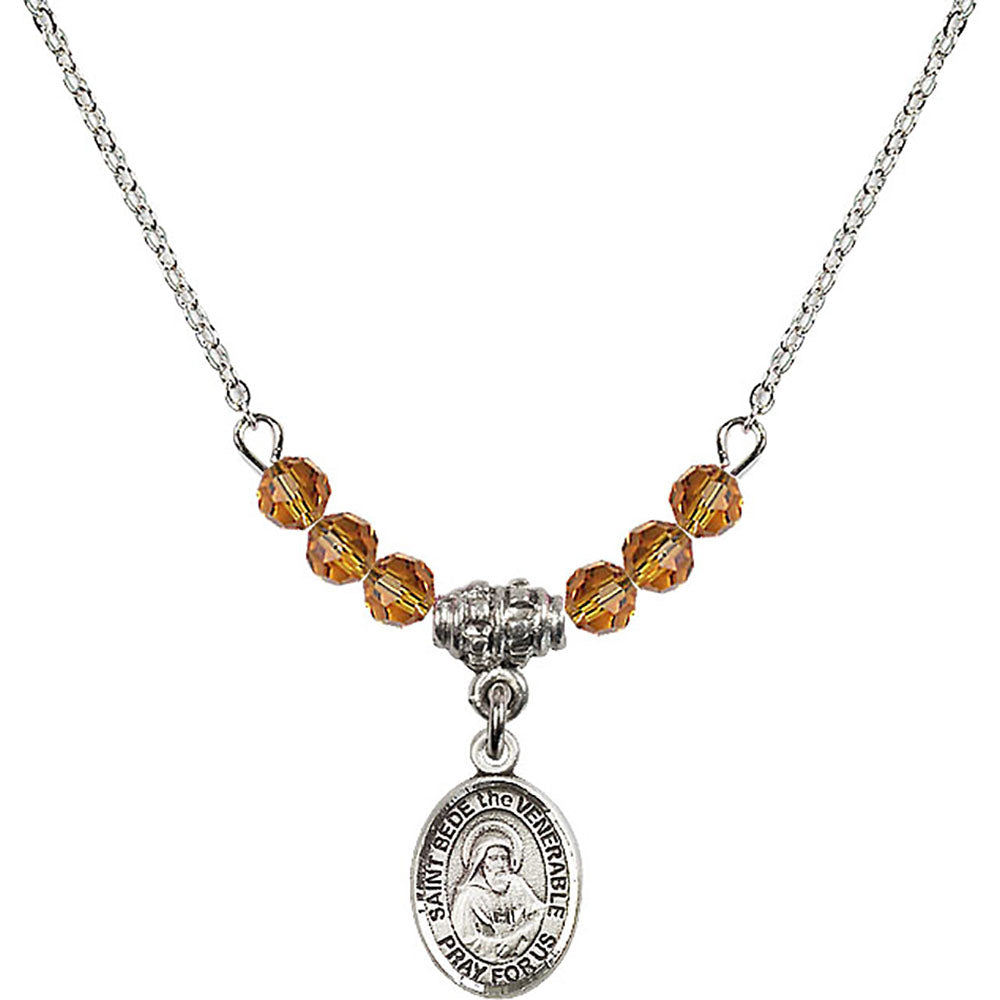 Sterling Silver Saint Bede the Venerable Birthstone Necklace with Topaz Beads - 9302