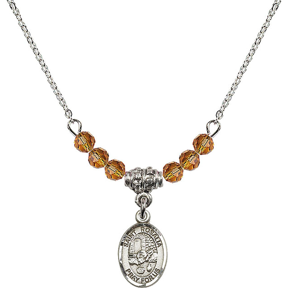 Sterling Silver Saint Rosalia Birthstone Necklace with Topaz Beads - 9309