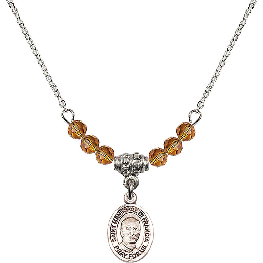 Sterling Silver Saint Hannibal Birthstone Necklace with Topaz Beads - 9327