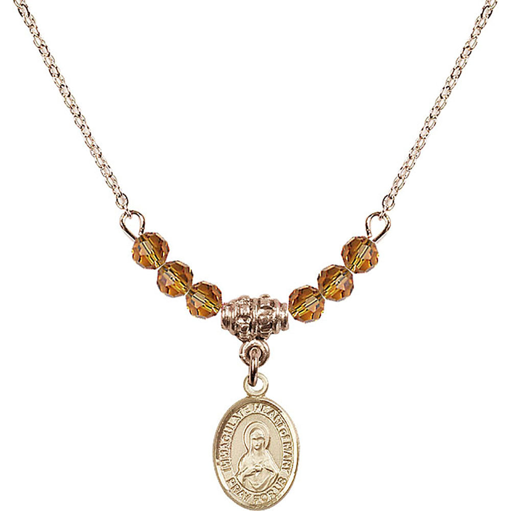 14kt Gold Filled Immaculate Heart of Mary Birthstone Necklace with Topaz Beads - 9337