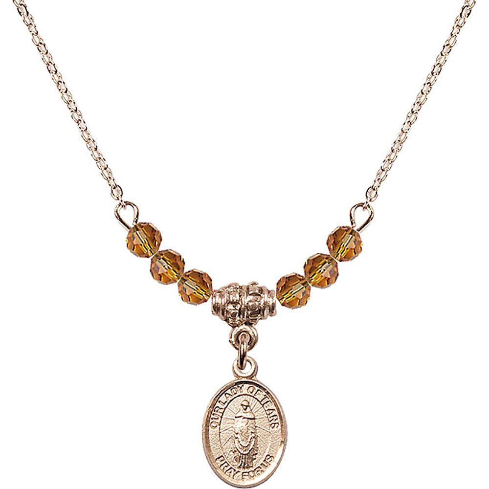14kt Gold Filled Our Lady of Tears Birthstone Necklace with Topaz Beads - 9346