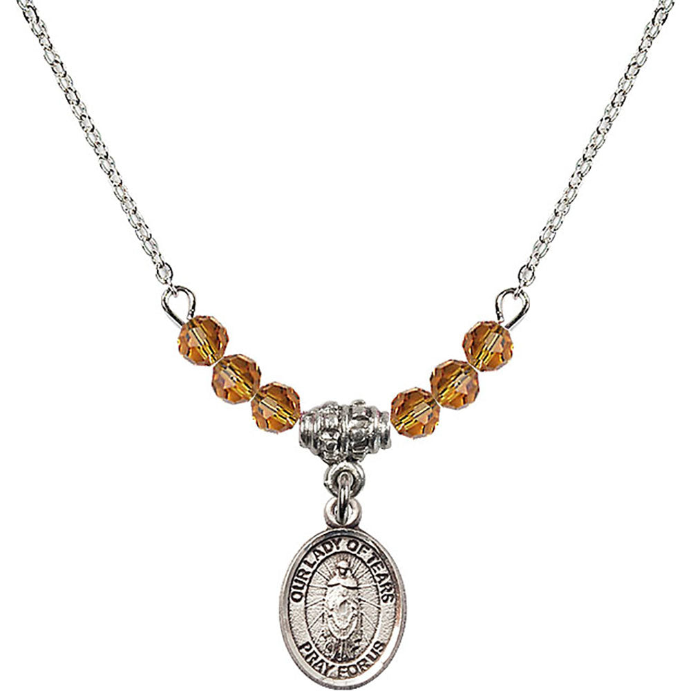 Sterling Silver Our Lady of Tears Birthstone Necklace with Topaz Beads - 9346