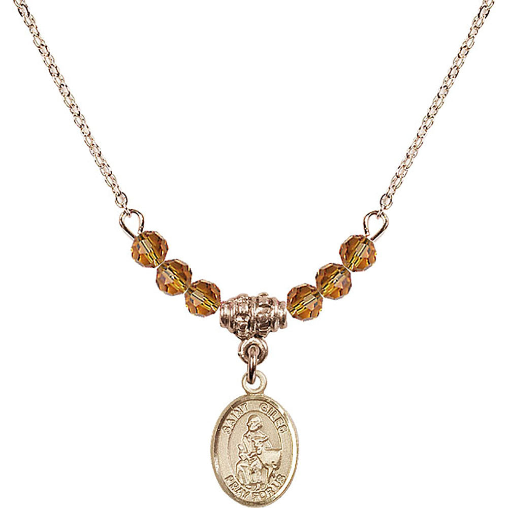 14kt Gold Filled Saint Giles Birthstone Necklace with Topaz Beads - 9349