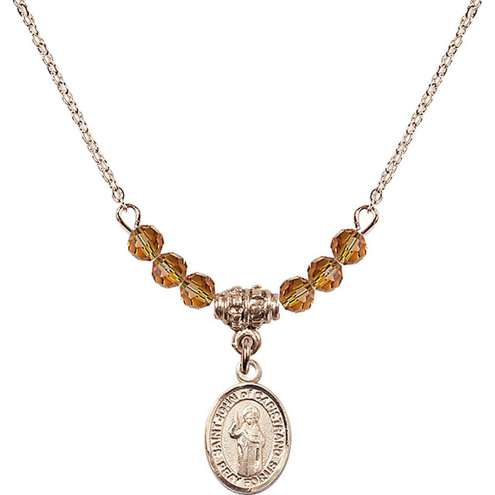 14kt Gold Filled Saint John of Capistrano Birthstone Necklace with Topaz Beads - 9350