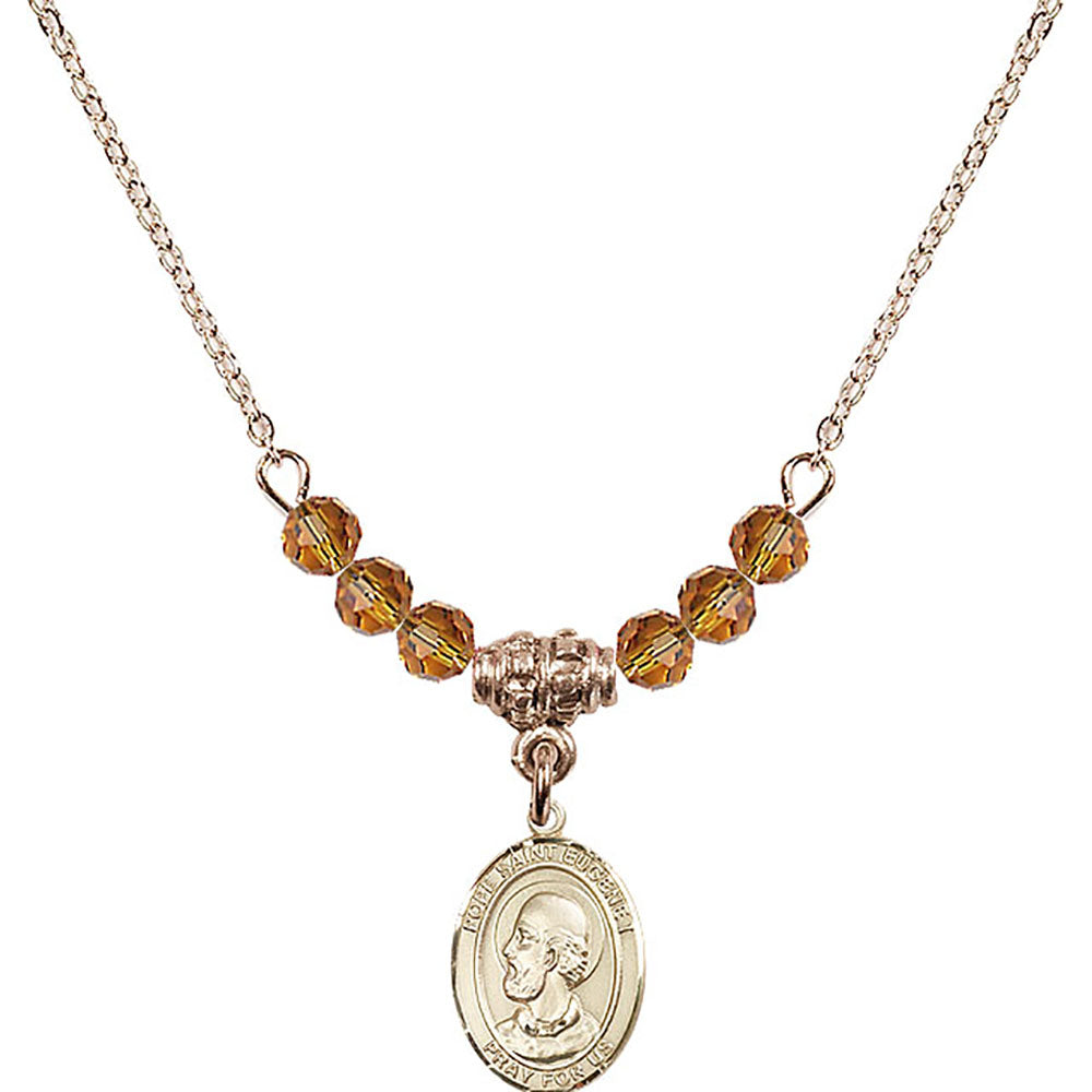 14kt Gold Filled Pope Saint Eugene I Birthstone Necklace with Topaz Beads - 9352