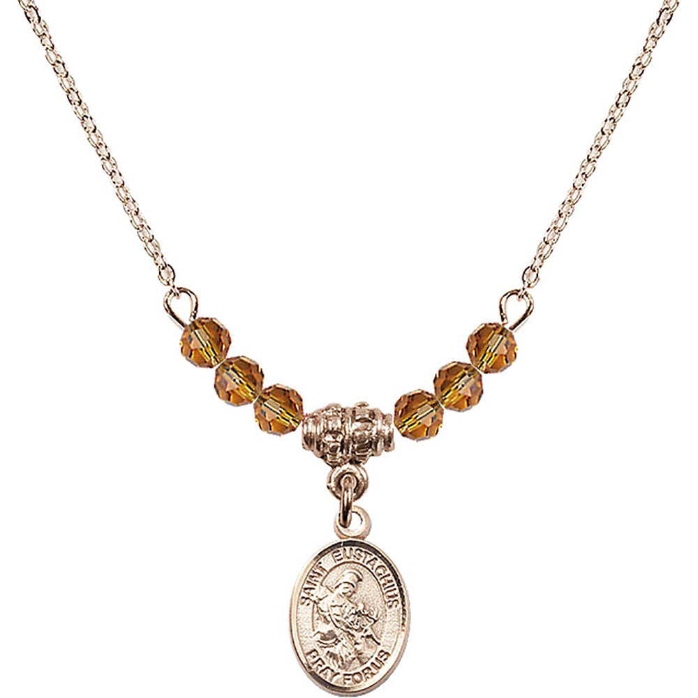 14kt Gold Filled Saint Eustachius Birthstone Necklace with Topaz Beads - 9356