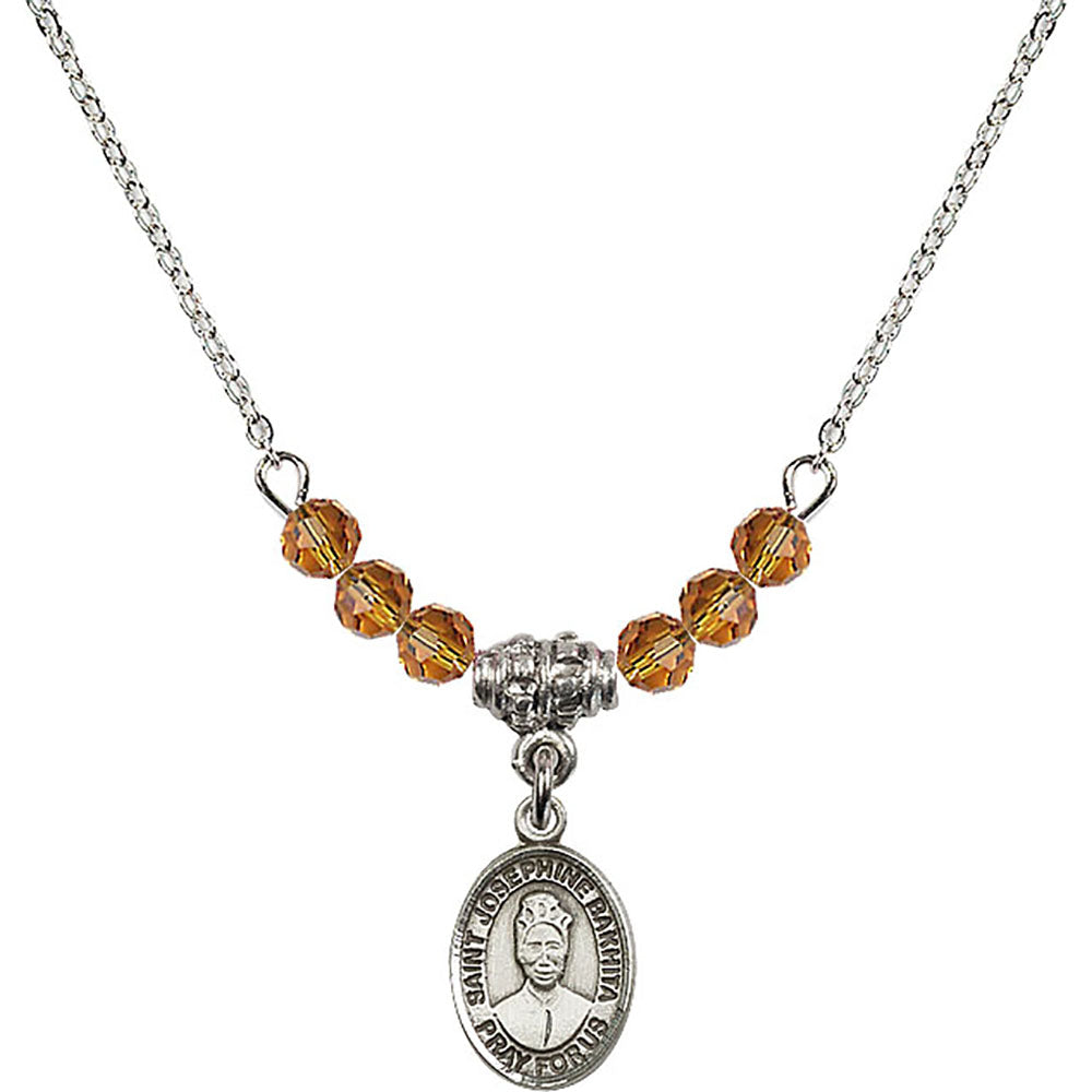 Sterling Silver Saint Josephine Bakhita Birthstone Necklace with Topaz Beads - 9360