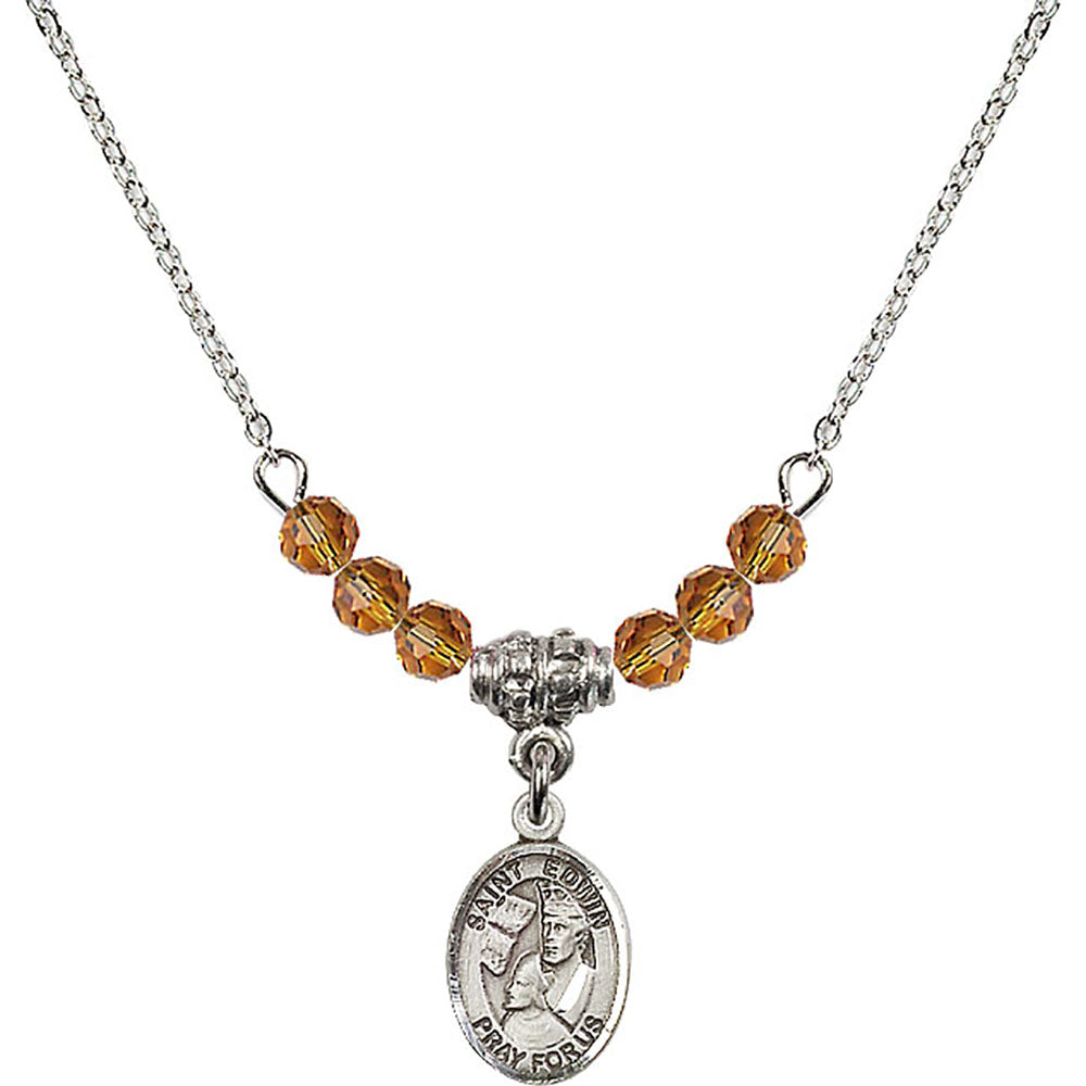 Sterling Silver Saint Edwin Birthstone Necklace with Topaz Beads - 9361