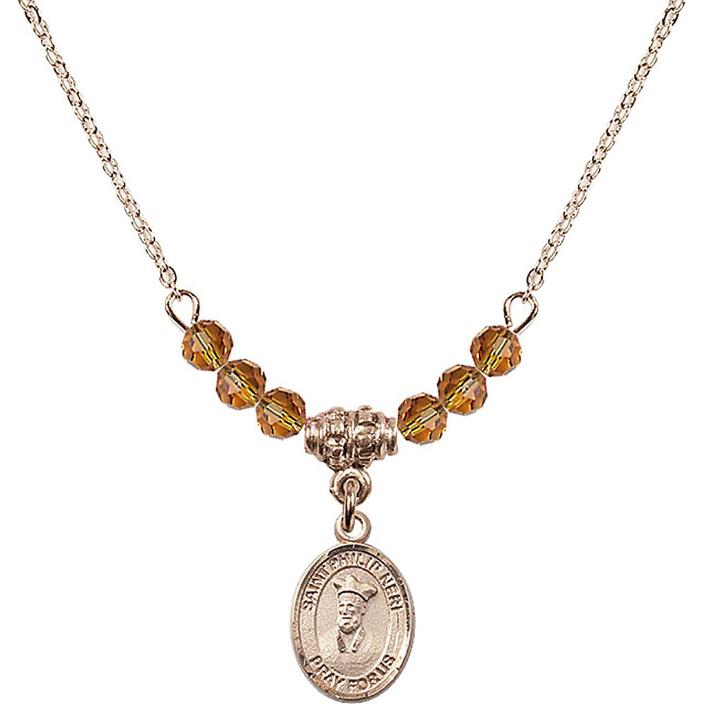 14kt Gold Filled Saint Philip Neri Birthstone Necklace with Topaz Beads - 9369