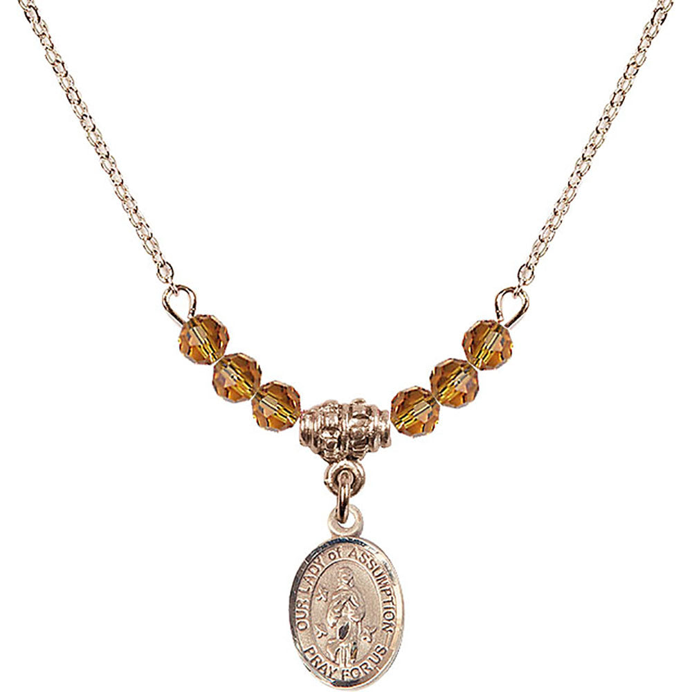 14kt Gold Filled Our Lady of Assumption Birthstone Necklace with Topaz Beads - 9388
