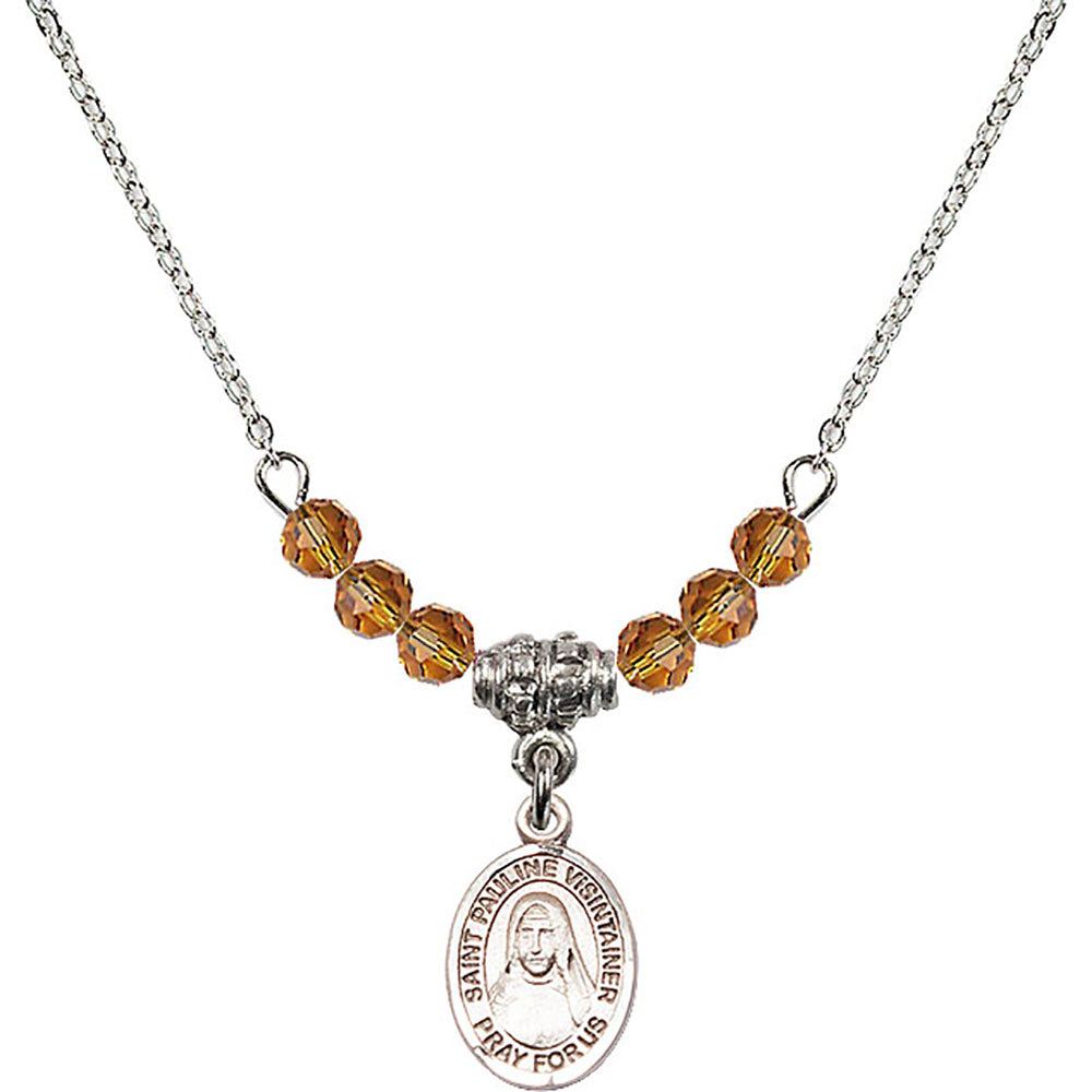 Sterling Silver Saint Pauline Visintainer Birthstone Necklace with Topaz Beads - 9391