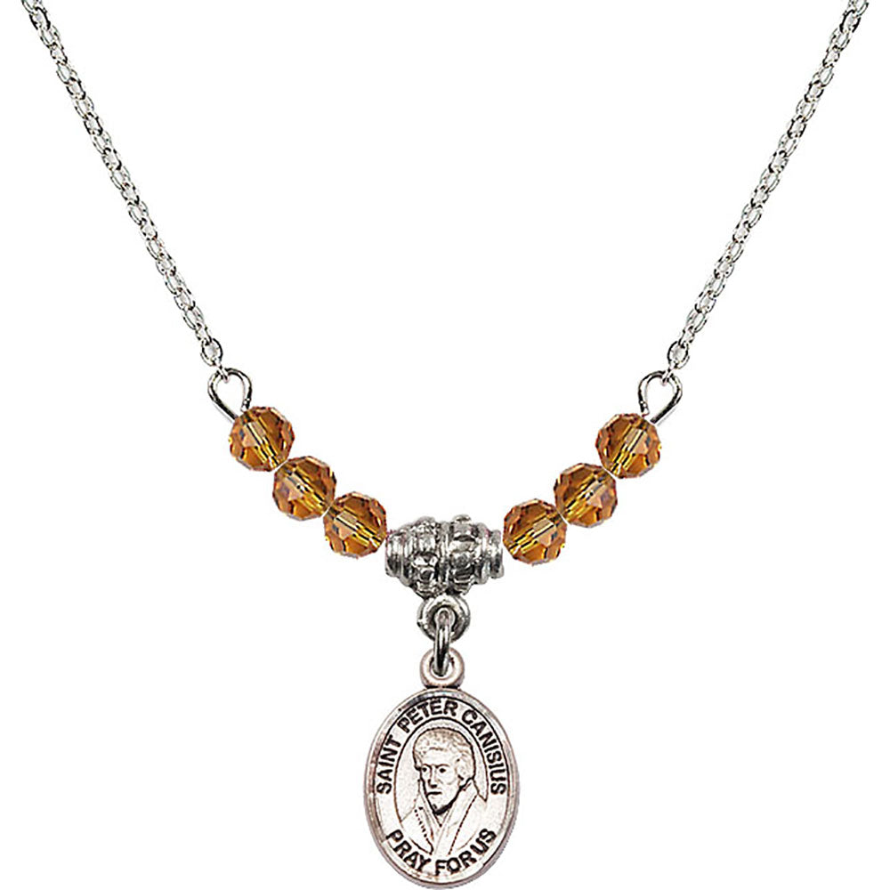 Sterling Silver Saint Peter Canisius Birthstone Necklace with Topaz Beads - 9393