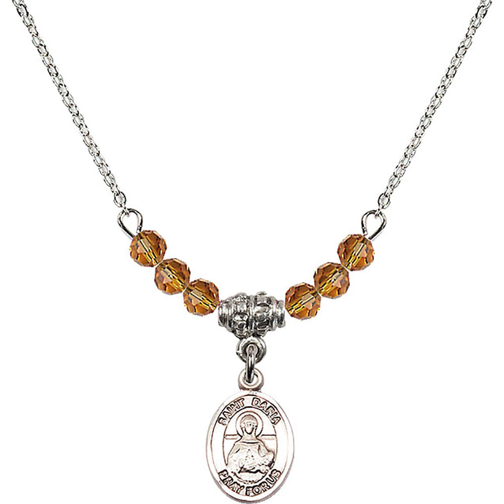 Sterling Silver Saint Daria Birthstone Necklace with Topaz Beads - 9396