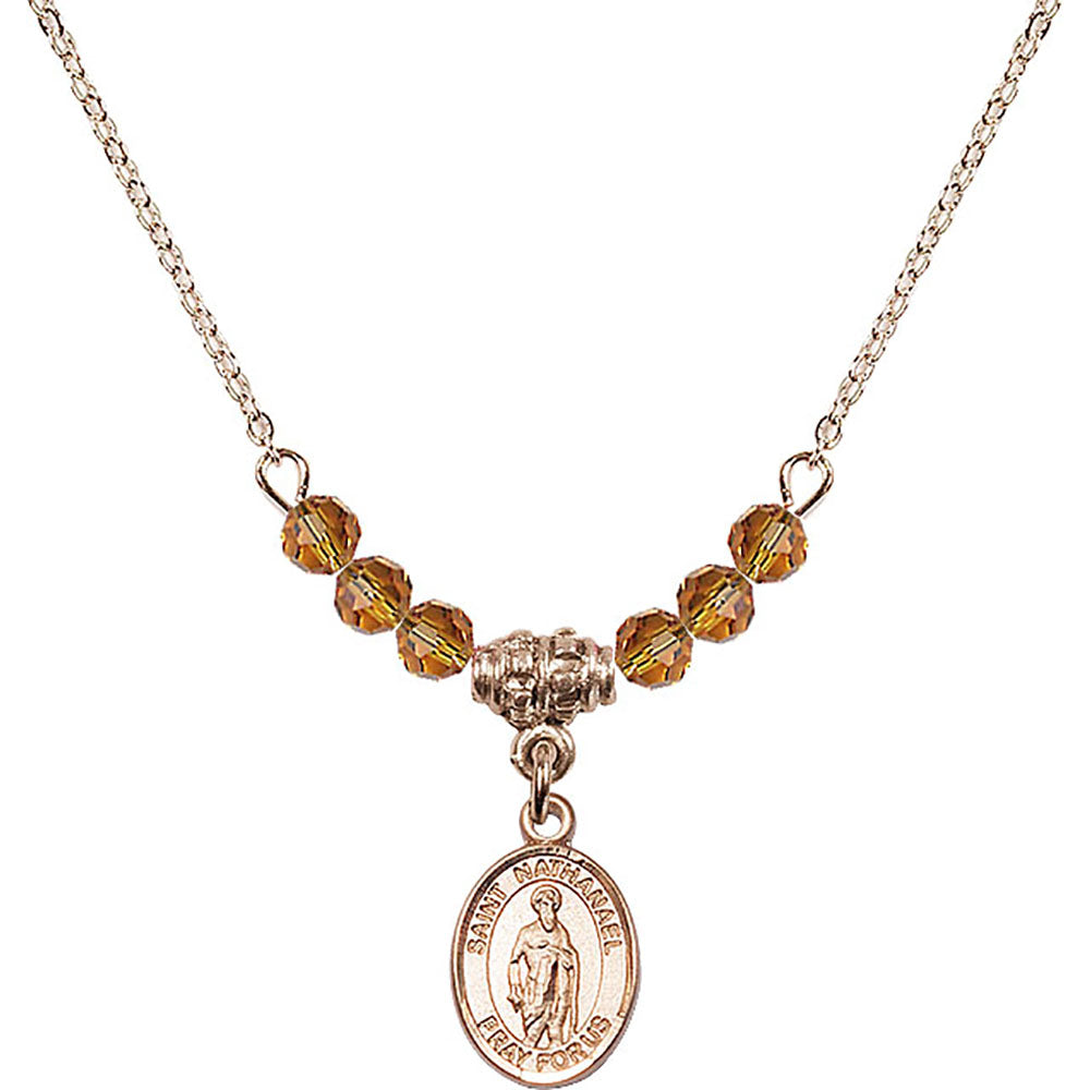 14kt Gold Filled Saint Nathanael Birthstone Necklace with Topaz Beads - 9398