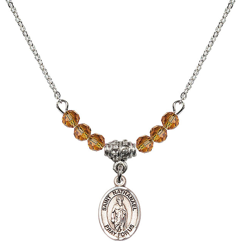 Sterling Silver Saint Nathanael Birthstone Necklace with Topaz Beads - 9398