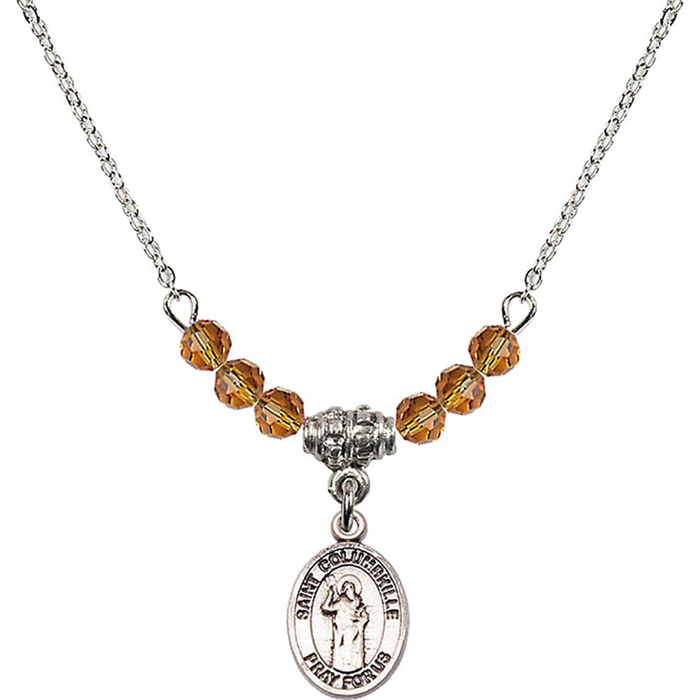 Sterling Silver Saint Columbkille Birthstone Necklace with Topaz Beads - 9399