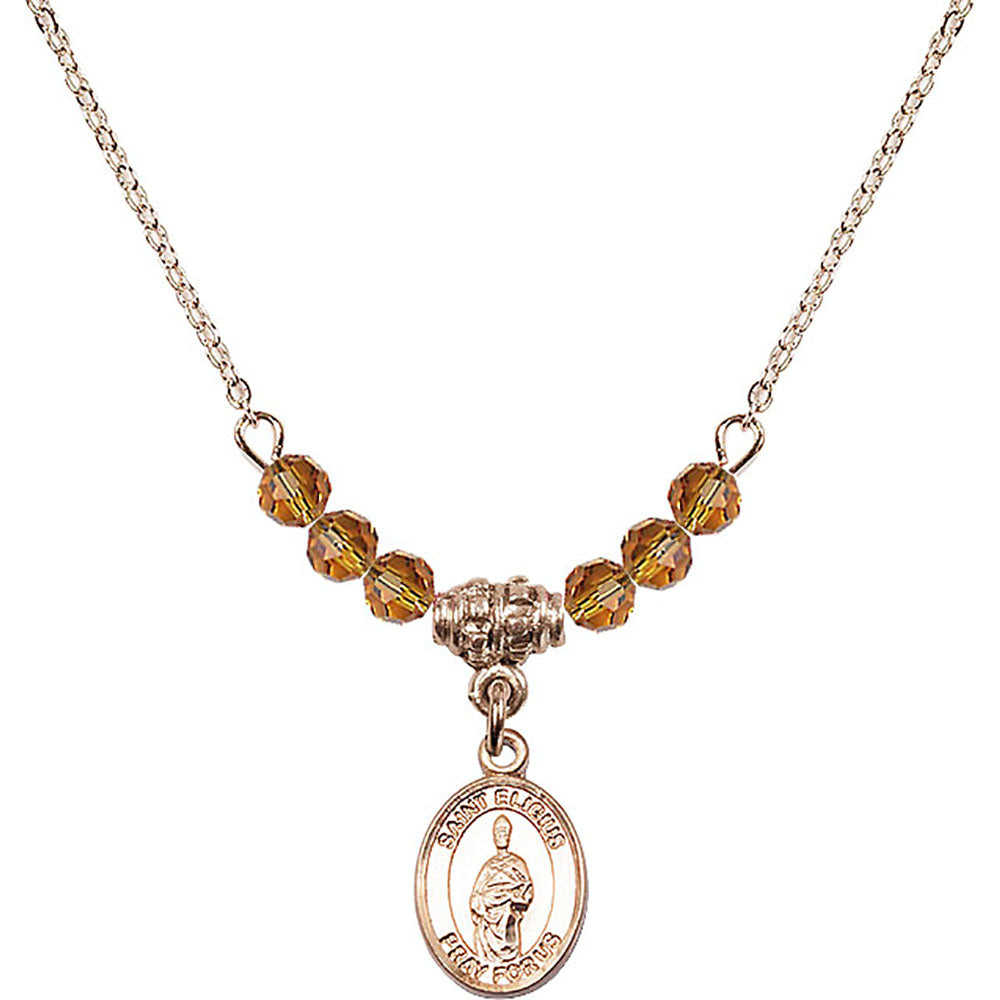 14kt Gold Filled Saint Eligius Birthstone Necklace with Topaz Beads - 9402