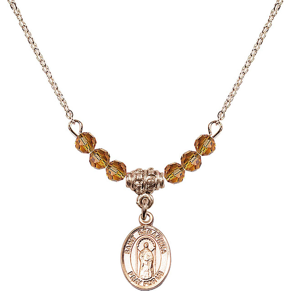 14kt Gold Filled Saint Seraphina Birthstone Necklace with Topaz Beads - 9405