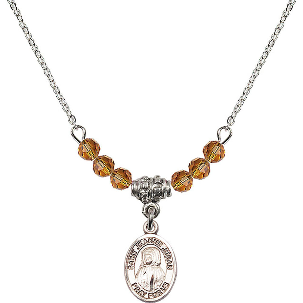 Sterling Silver Saint Jeanne Jugan Birthstone Necklace with Topaz Beads - 9409
