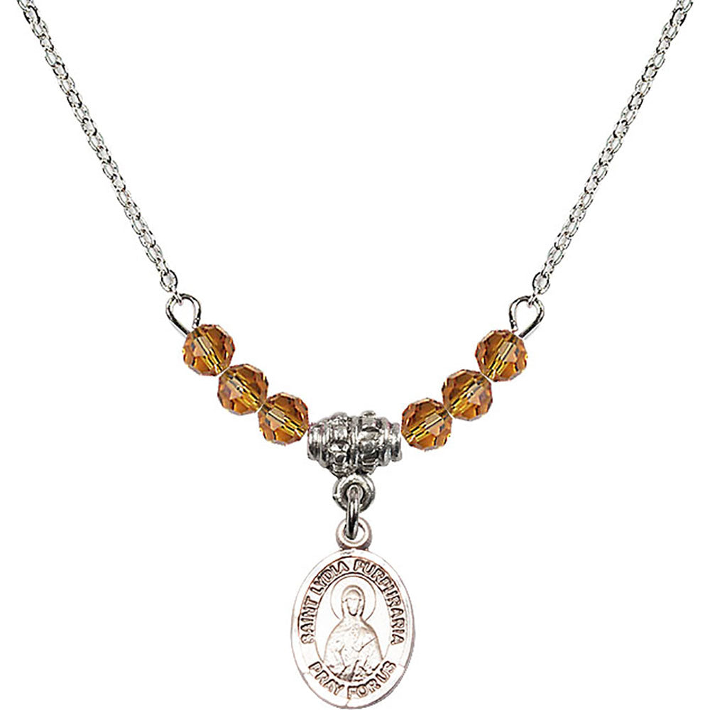 Sterling Silver Saint Lydia Purpuraria Birthstone Necklace with Topaz Beads - 9411