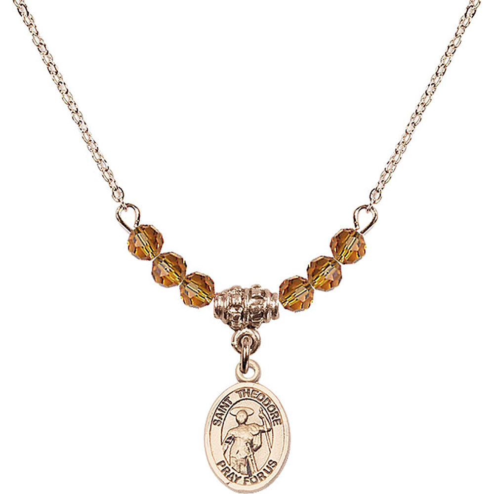 14kt Gold Filled Saint Theodore Stratelates Birthstone Necklace with Topaz Beads - 9415
