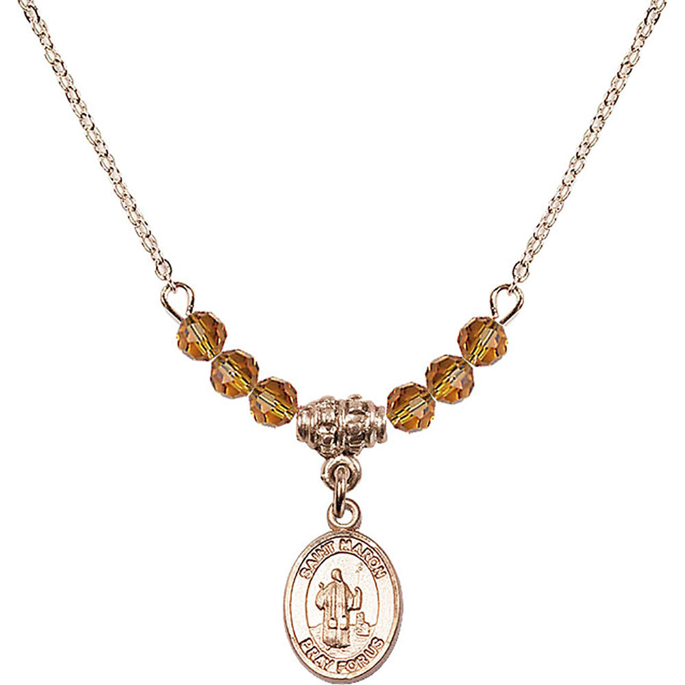 14kt Gold Filled Saint Maron Birthstone Necklace with Topaz Beads - 9417