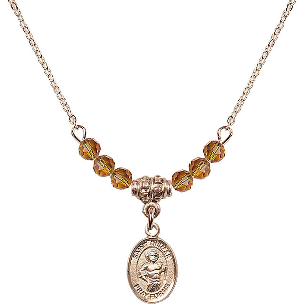 14kt Gold Filled Saint Dismas Birthstone Necklace with Topaz Beads - 9418