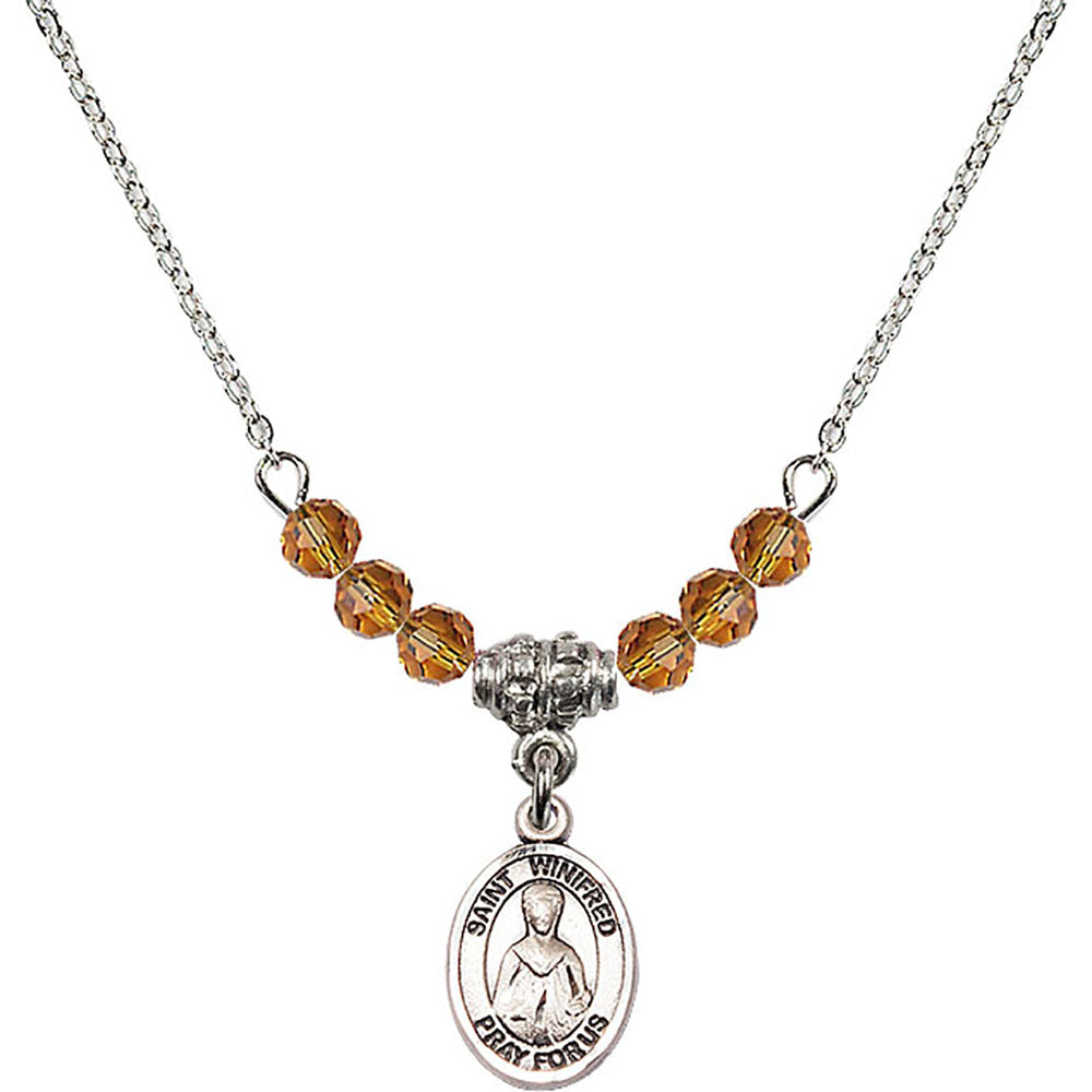 Sterling Silver Saint Winifred of Wales Birthstone Necklace with Topaz Beads - 9419