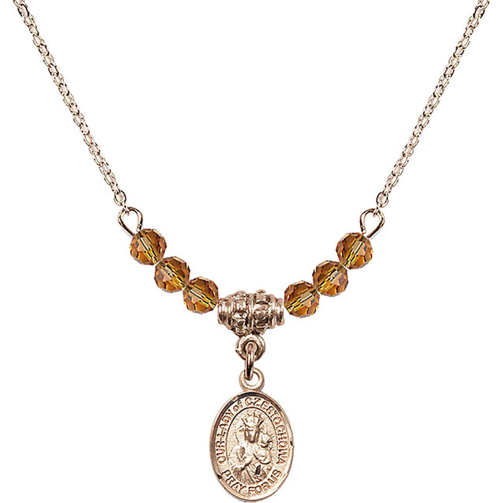 14kt Gold Filled Our Lady of Czestochowa Birthstone Necklace with Topaz Beads - 9421