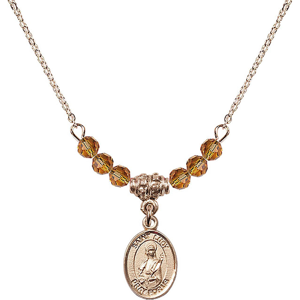 14kt Gold Filled Saint Lucy Birthstone Necklace with Topaz Beads - 9422
