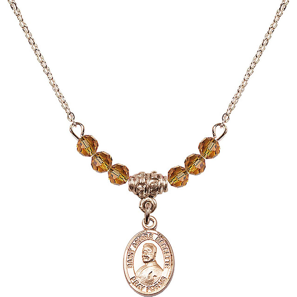 14kt Gold Filled Saint Andre Bessette Birthstone Necklace with Topaz Beads - 9424