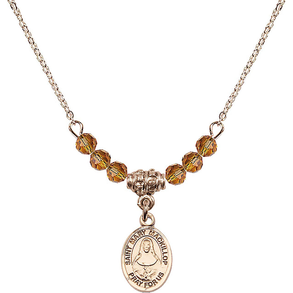 14kt Gold Filled Saint Mary Mackillop Birthstone Necklace with Topaz Beads - 9425