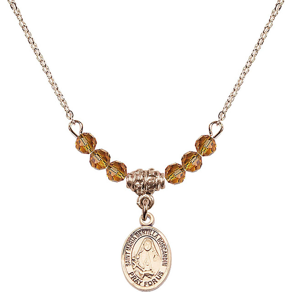 14kt Gold Filled Saint Maria Bertilla Boscardin Birthstone Necklace with Topaz Beads - 9428