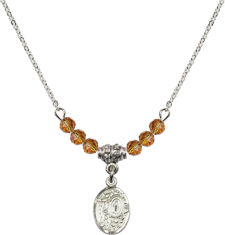 Sterling Silver Miraculous Birthstone Necklace with Topaz Beads - 9682