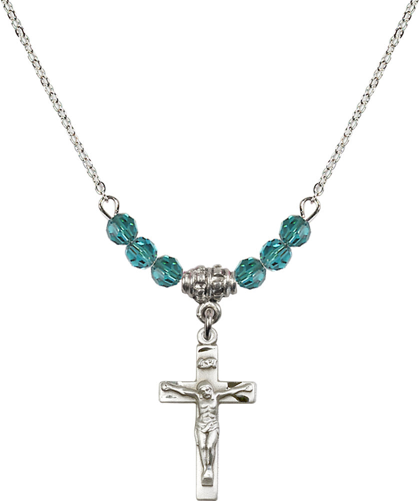 Sterling Silver Crucifix Birthstone Necklace with Zircon Beads - 0001