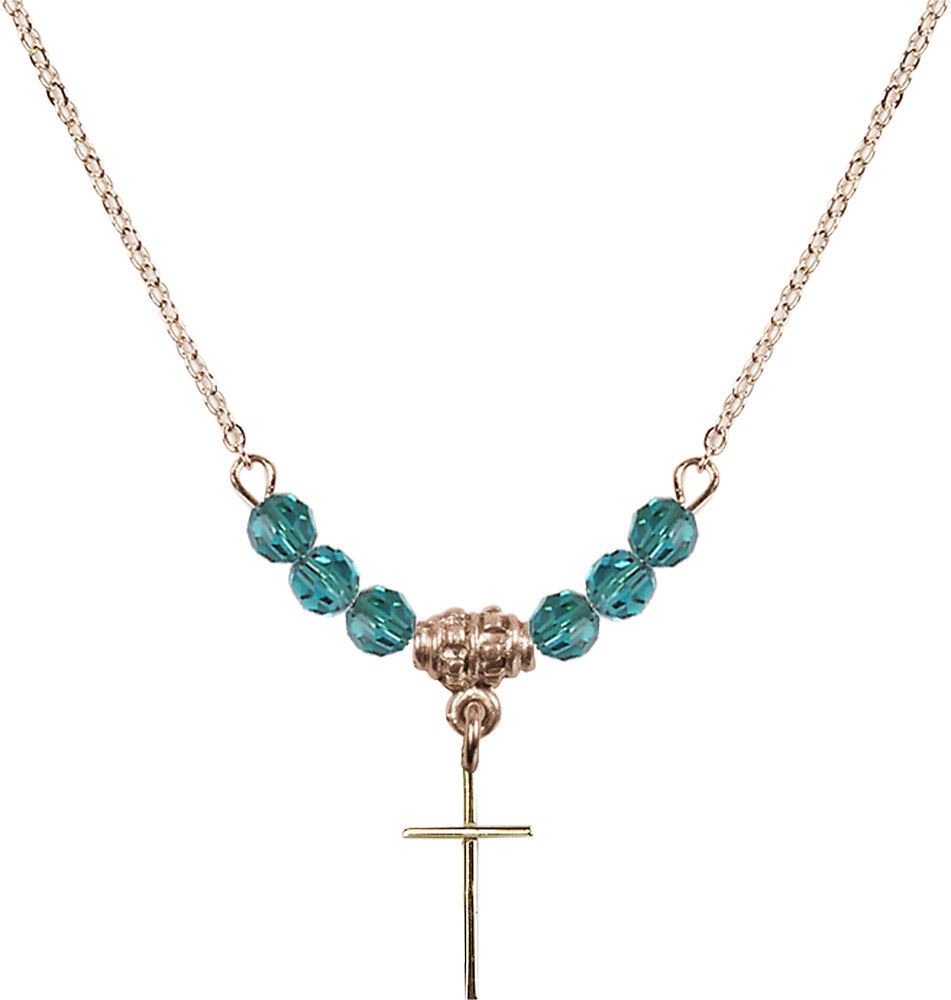 14kt Gold Filled Cross Birthstone Necklace with Zircon Beads - 0014
