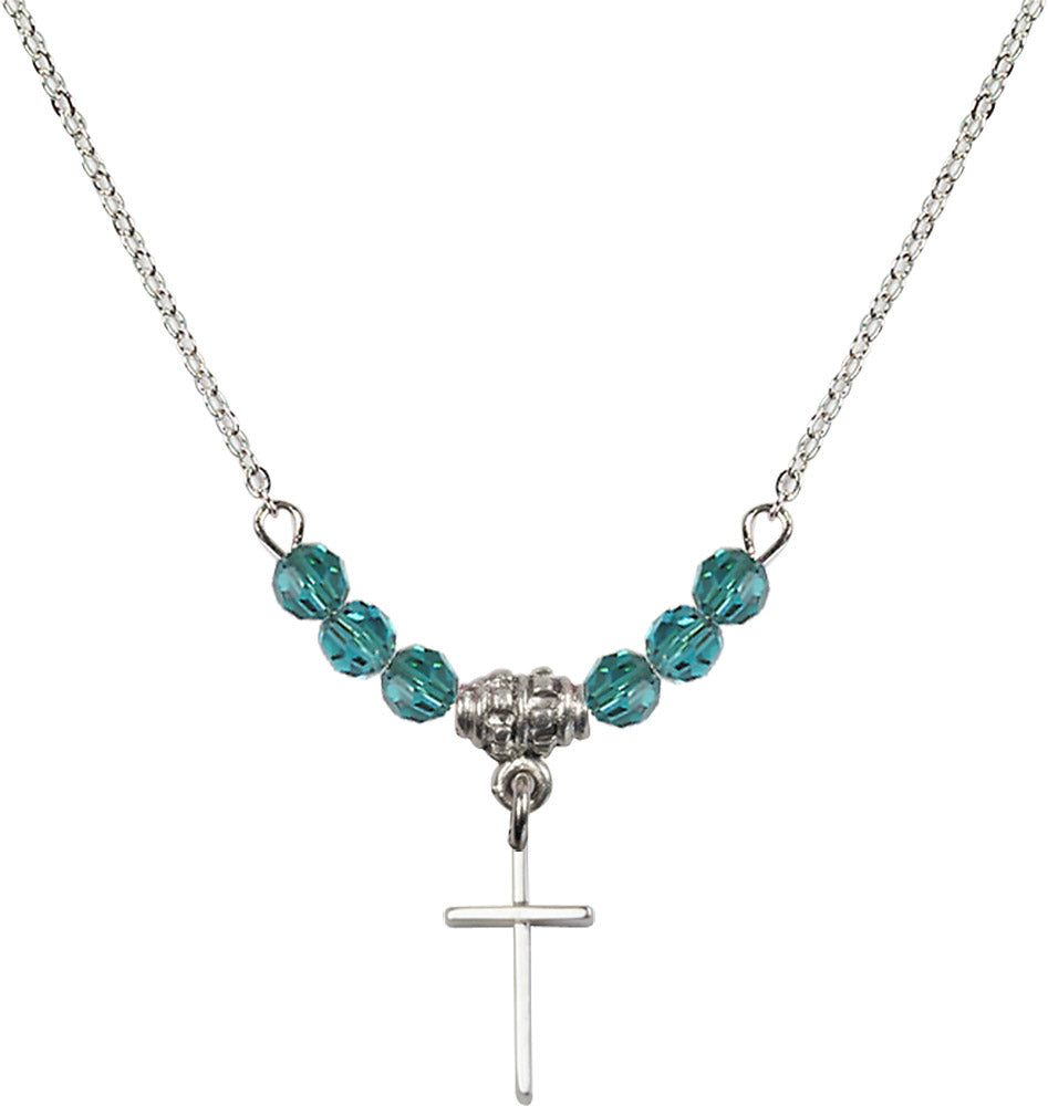 Sterling Silver Cross Birthstone Necklace with Zircon Beads - 0014