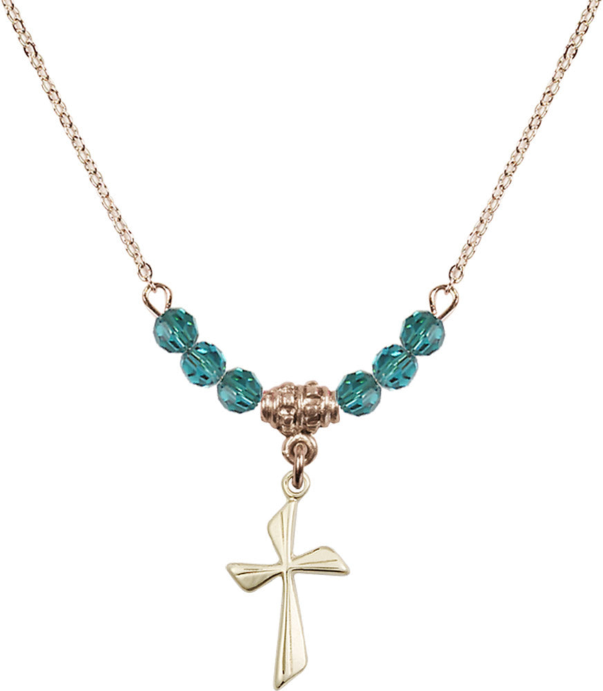 14kt Gold Filled Cross Birthstone Necklace with Zircon Beads - 0016