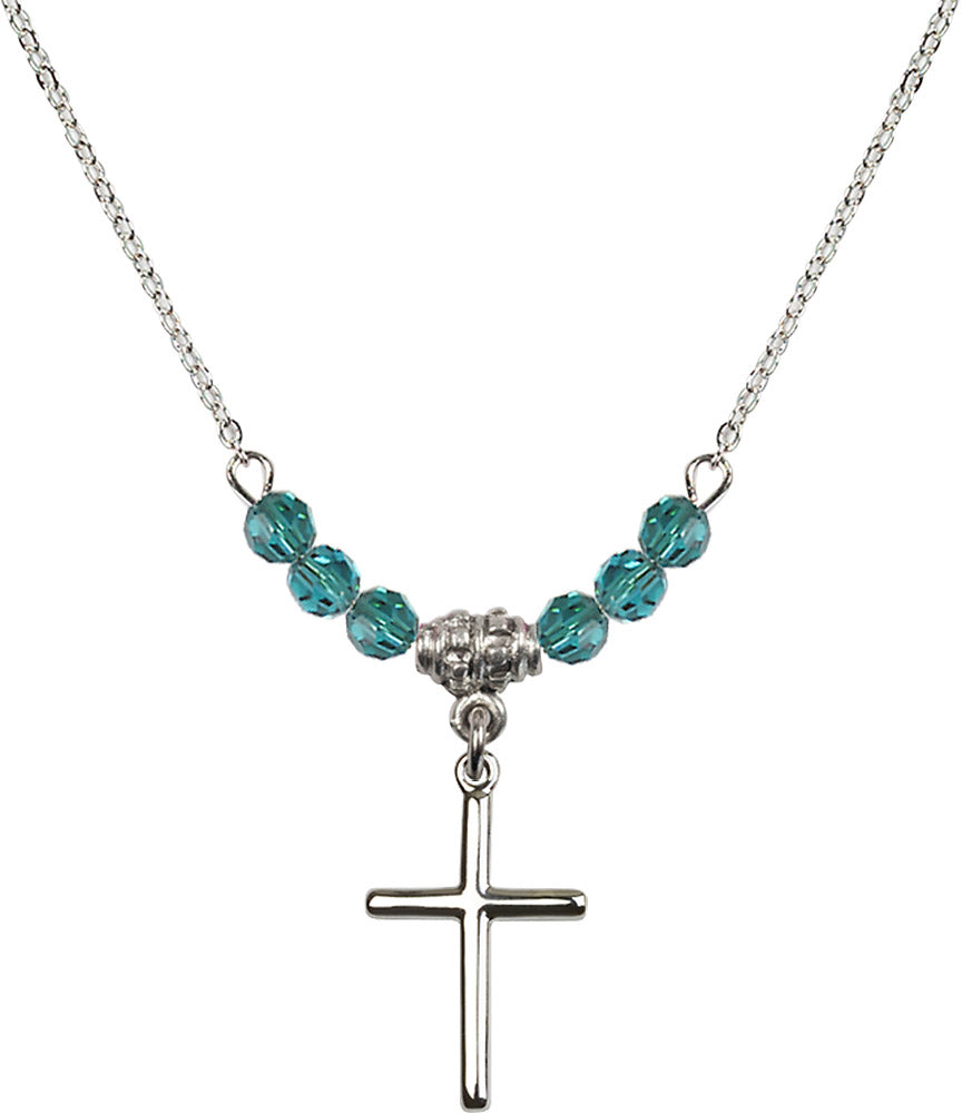 Sterling Silver Cross Birthstone Necklace with Zircon Beads - 0017