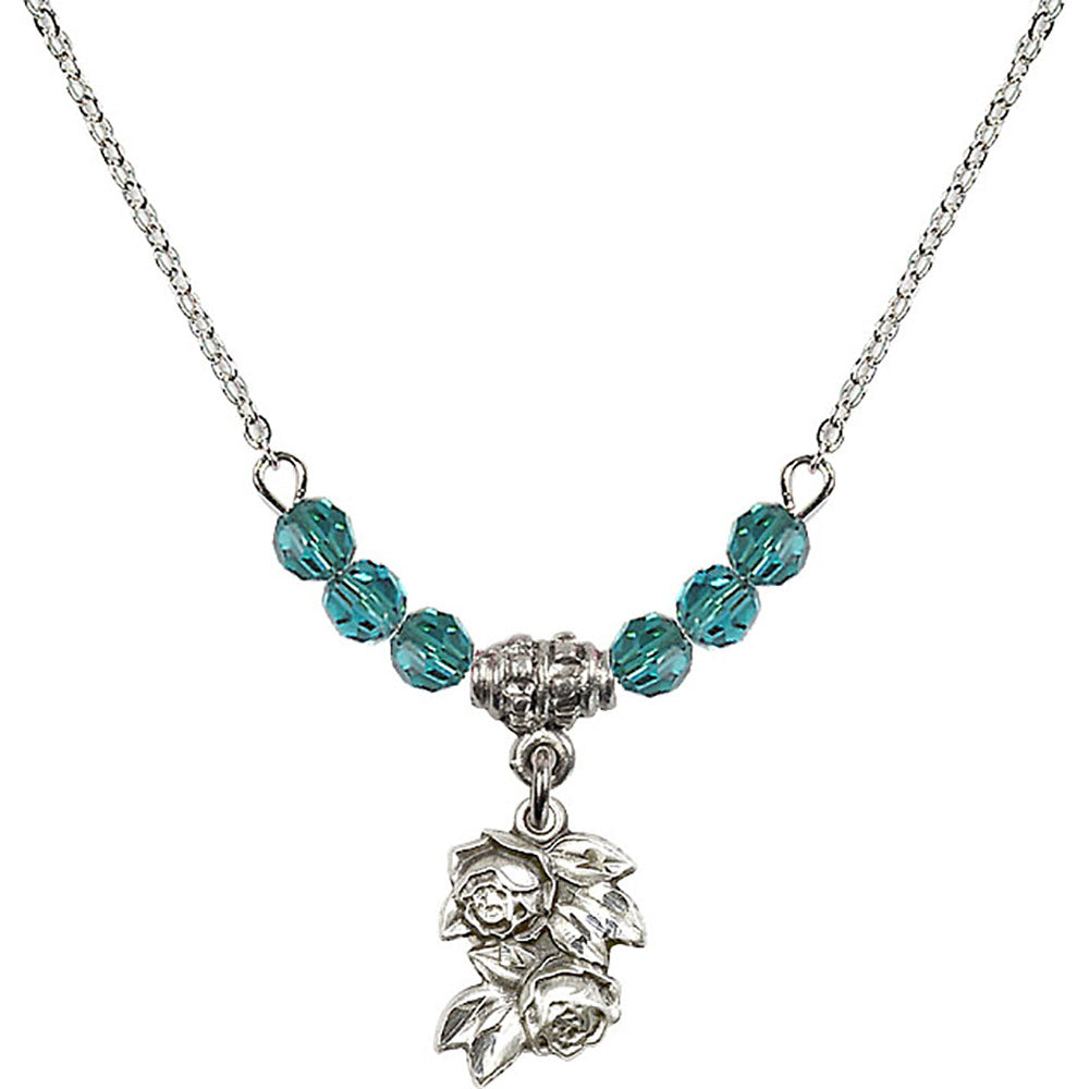 Sterling Silver Rose Birthstone Necklace with Zircon Beads - 0204