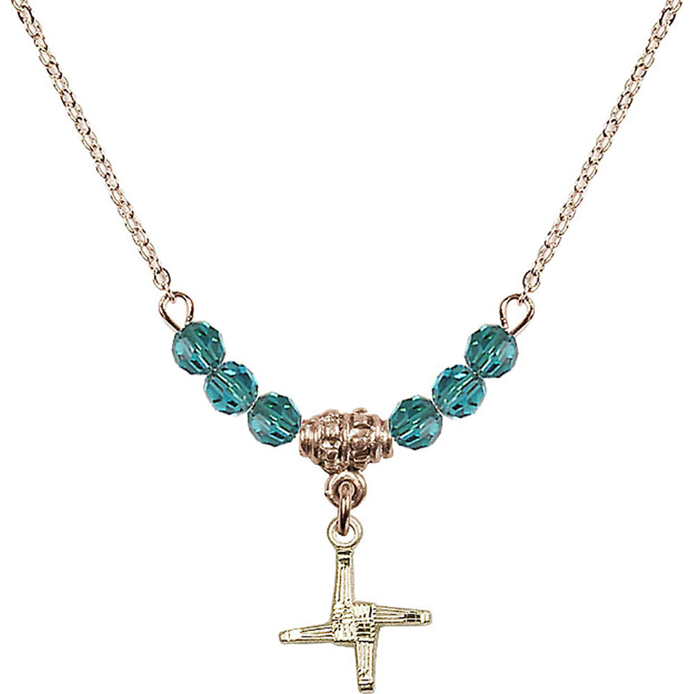 14kt Gold Filled Saint Brigid Cross Birthstone Necklace with Zircon Beads - 0291