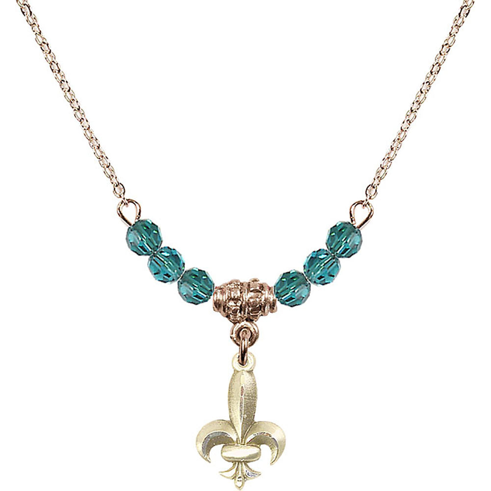14kt Gold Filled Fleur de Lis Birthstone Necklace with Zircon Beads - 0293