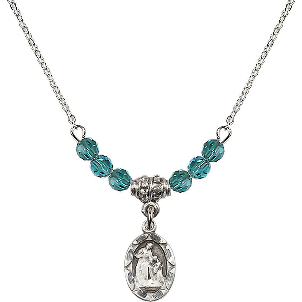 Sterling Silver Saint Ann Birthstone Necklace with Zircon Beads - 0301