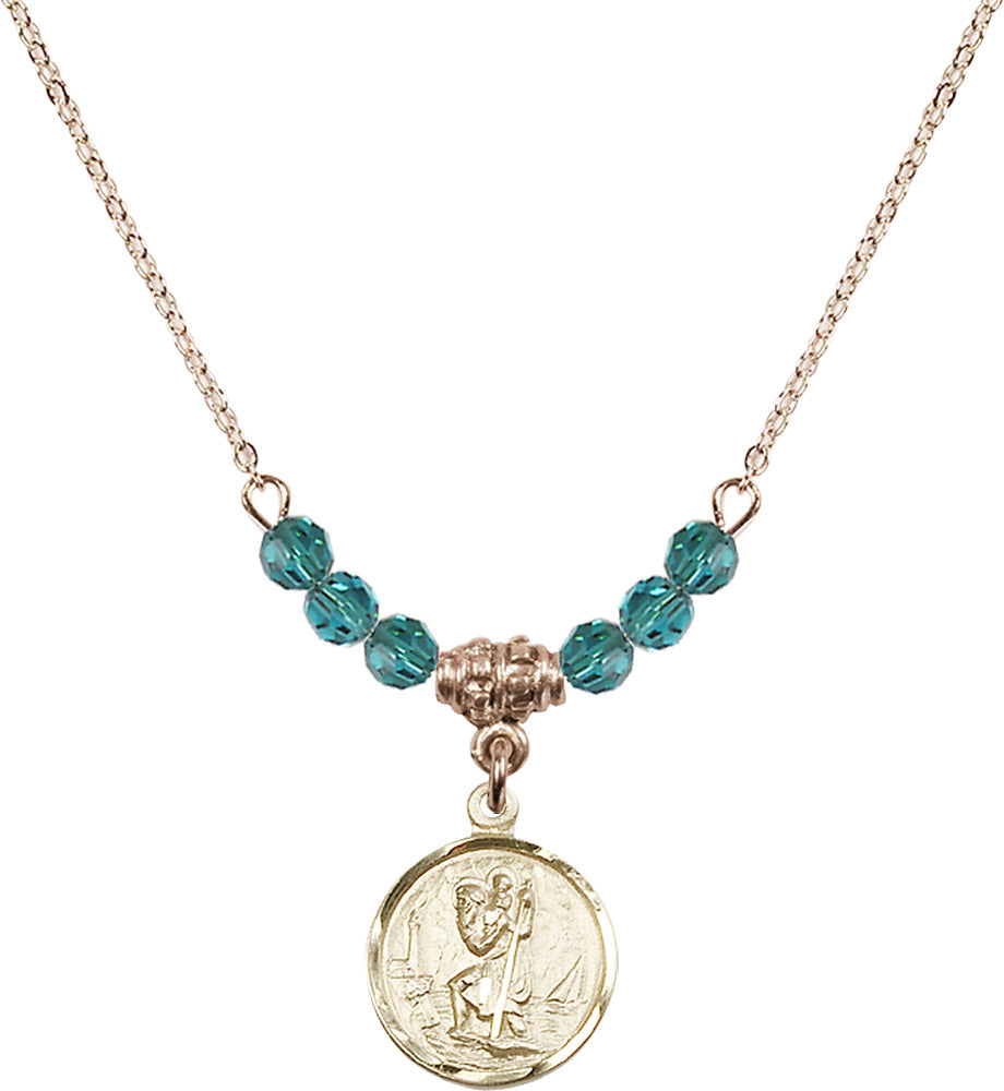 14kt Gold Filled Saint Christopher Birthstone Necklace with Zircon Beads - 0601