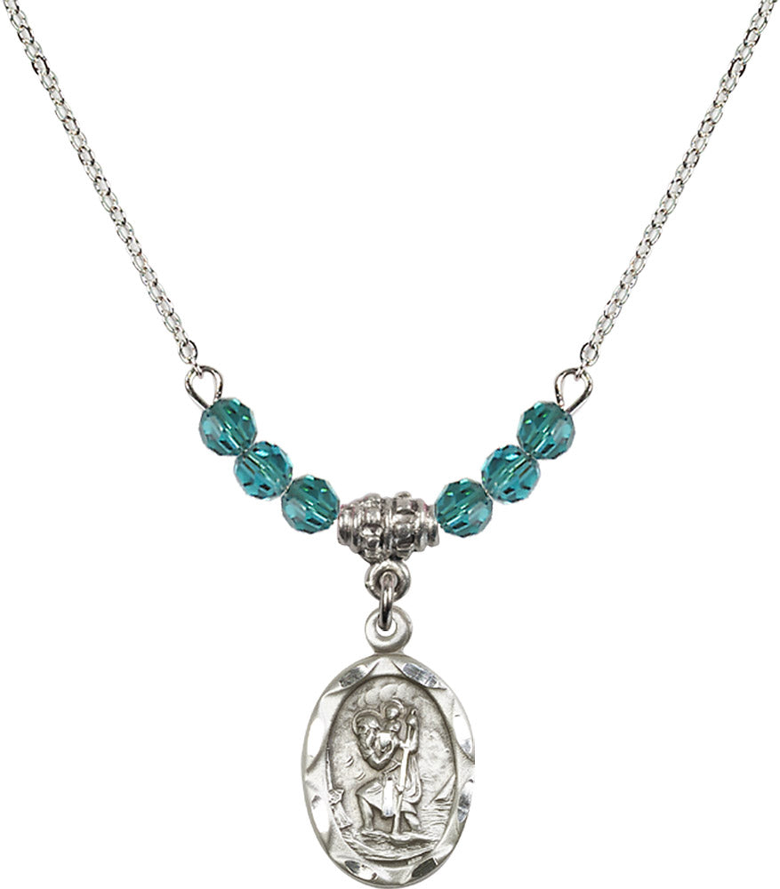 Sterling Silver Saint Christopher Birthstone Necklace with Zircon Beads - 0612